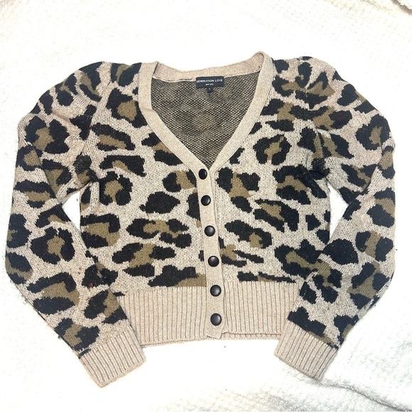 Generation Love Sweaters - Generation Love cheetah print sweater brown and black winter fall sz small